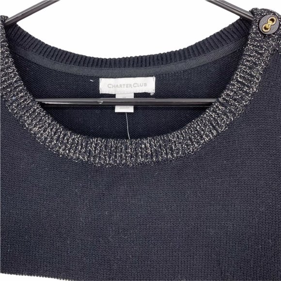 Charter Club Colorblocked Cable-Knit Sweater Black/White Size XL - D22 - Picture 4 of 9